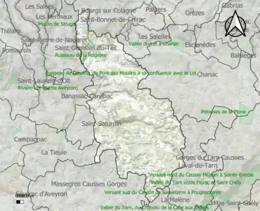 Carte des ZNIEFF de type 1 sur la commune.