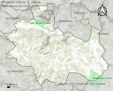 Carte des ZNIEFF de type 1 sur la commune.