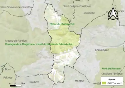 Carte de la ZNIEFF de type 2 sur la commune.