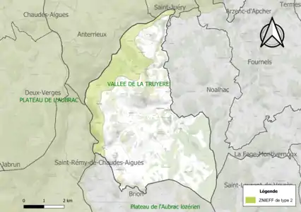 Carte de la ZNIEFF de type 2 sur la commune.