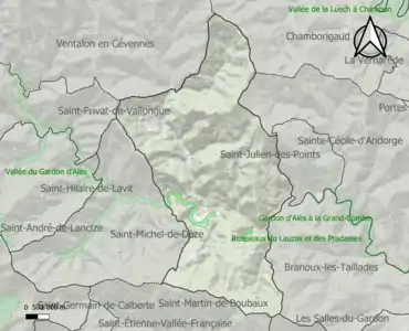 Carte des ZNIEFF de type 1 sur la commune.