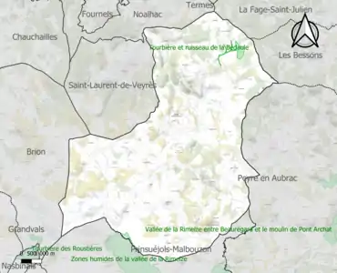 Carte des ZNIEFF de type 1 sur la commune.