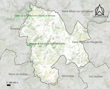 Carte des ZNIEFF de type 1 sur la commune.