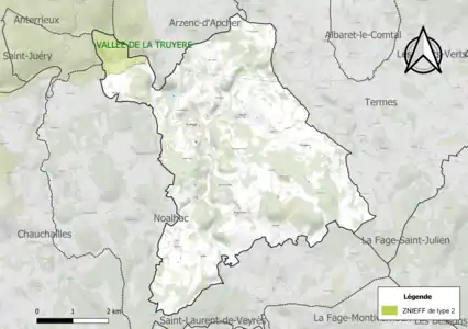 Carte de la ZNIEFF de type 2 sur la commune.