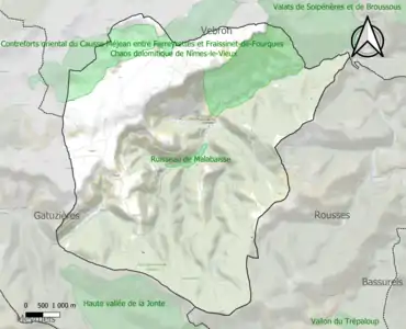 Carte des ZNIEFF de type 1 sur la commune.