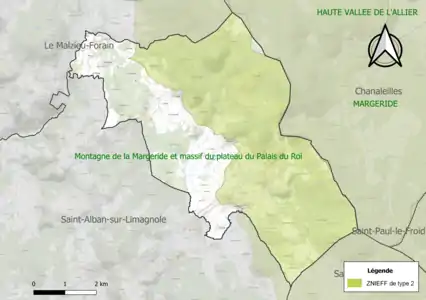 Carte des ZNIEFF de type 2 sur la commune.