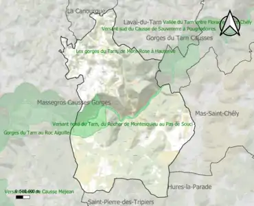 Carte des ZNIEFF de type 1 sur la commune.