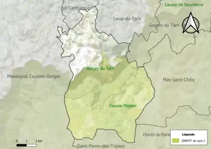 Carte des ZNIEFF de type 2 sur la commune.