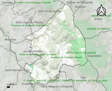 Carte des ZNIEFF de type 1 sur la commune.