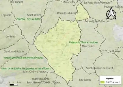 Carte des ZNIEFF de type 2 sur la commune.