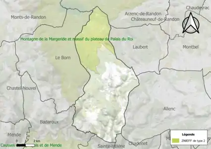 Carte de la ZNIEFF de type 2 sur la commune.