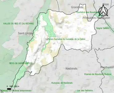 Carte des ZNIEFF de type 1 sur la commune.