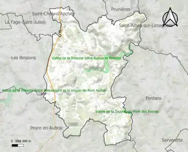 Carte des ZNIEFF de type 1 sur la commune.