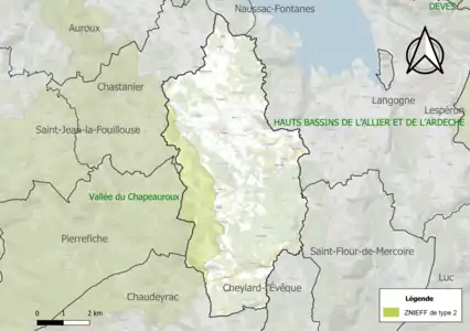 Carte de la ZNIEFF de type 2 sur la commune.