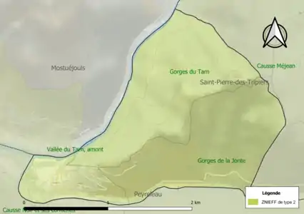 Carte des ZNIEFF de type 2 sur la commune.