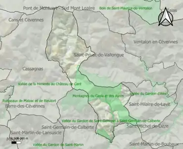 Carte des ZNIEFF de type 1 sur la commune.