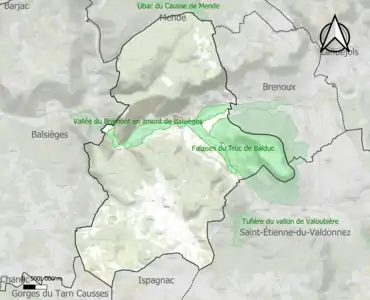 Carte des ZNIEFF de type 1 sur la commune.