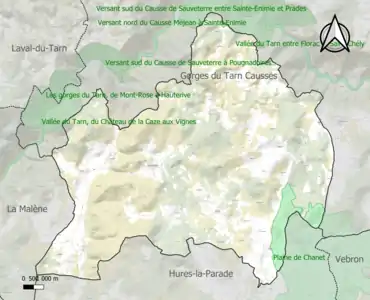 Carte des ZNIEFF de type 1 sur la commune.