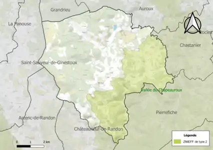 Carte de la ZNIEFF de type 2 sur la commune.