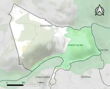 Carte de la ZNIEFF de type 1 sur la commune.