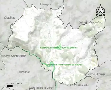 Carte des ZNIEFF de type 1 sur la commune.