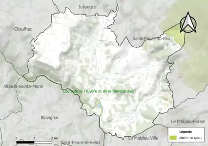 Carte des ZNIEFF de type 2 sur la commune.