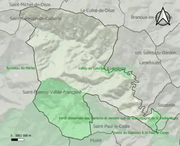 Carte des ZNIEFF de type 1 sur la commune.