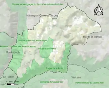 Carte des ZNIEFF de type 1 sur la commune.