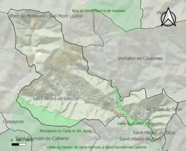 Carte des ZNIEFF de type 1 sur la commune.