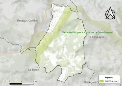 Carte de la ZNIEFF de type 2 sur la commune.