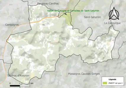 Carte de la ZNIEFF de type 2 sur la commune.