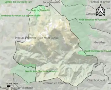 Carte des ZNIEFF de type 1 sur la commune.