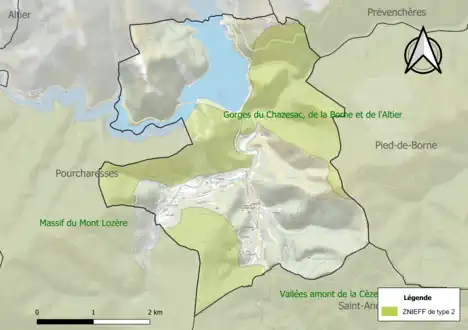 Carte des ZNIEFF de type 2 sur la commune.