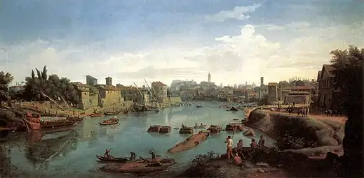 Le Tíbre et le port de Ripa Grande, Rome, 1690Collection privée