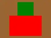 angle rouge surmonté d'un carré vert sur fond brun