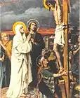 Marie contemplant la souffrance et la mort de Jésus sur la Croix (Jn 19,25-27).