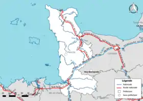 Carte du réseau routier national (autoroutes et routes nationales) dans le département de la Manche