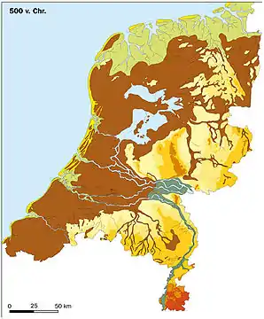 La région des Pays-Bas vers l'an 500 av. J.C.