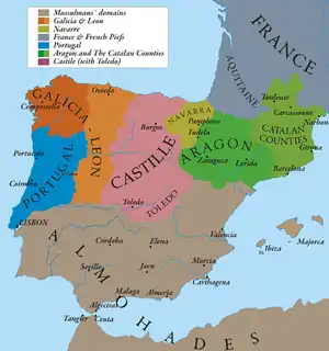 Les royaumes chrétiens face à l'empire almohade en 1210, période d'Al-Andalus dite de la conquête almohade.
