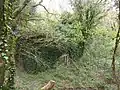 Bois de Mezle : ancienne carrière d'ardoises, bâtiment d'exploitation en ruine.