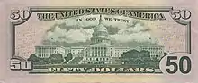 Revers d'un billet de 50 dollars américain, série colorisée