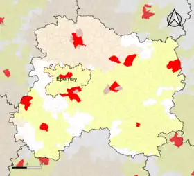 Localisation de l'aire d'attraction d'Épernay dans le département de la Marne.