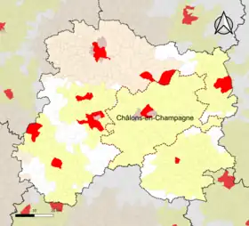 Localisation de l'aire d'attraction de Châlons-en-Champagne dans le département de la Marne.