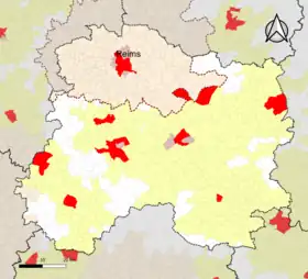 Localisation de l'aire d'attraction de Reims dans le département de la Marne.