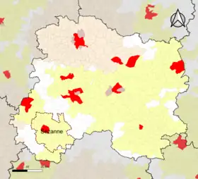 Localisation de l'aire d'attraction de Sézanne dans le département de la Marne.