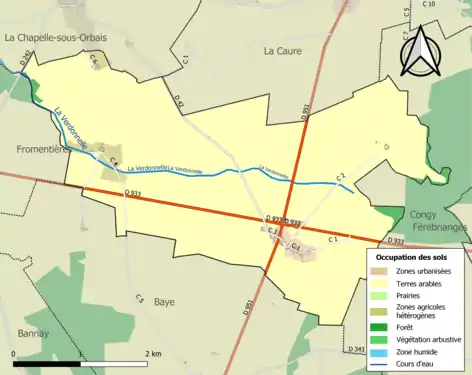 Carte des infrastructures et de l'occupation des sols de la commune en 2018 (CLC).