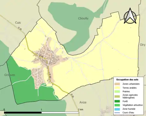 Carte des infrastructures et de l'occupation des sols de la commune en 2018 (CLC).