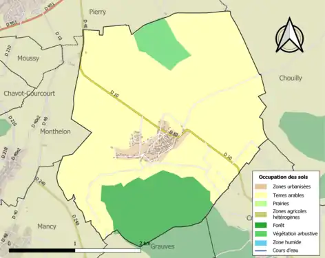 Carte des infrastructures et de l'occupation des sols de la commune en 2018 (CLC).