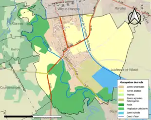 Carte en couleurs présentant l'occupation des sols.