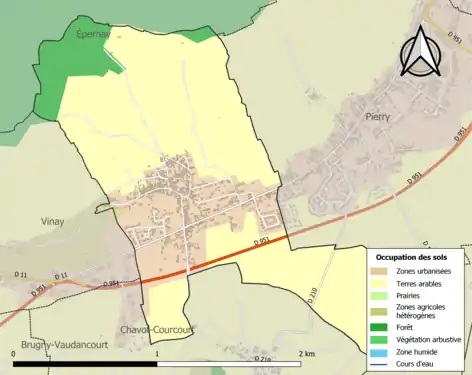 Carte des infrastructures et de l'occupation des sols de la commune en 2018 (CLC)